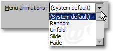 Menu animation options in Outlook 2003