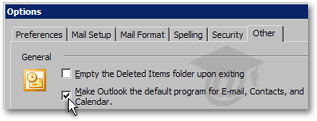 Setting Outlook 2003 as the default email client