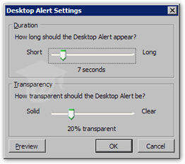 Microsoft Outlook 2003's Desktop Alert settings