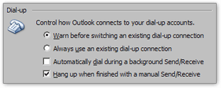 How Outlook 2003 manages dial-up connections