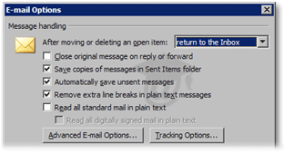 Generic email options in Outlook 2003
