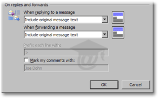 Email replies and forwards options in Outlook 2003