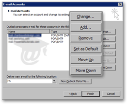 Email accounts listing in Outlook 2003