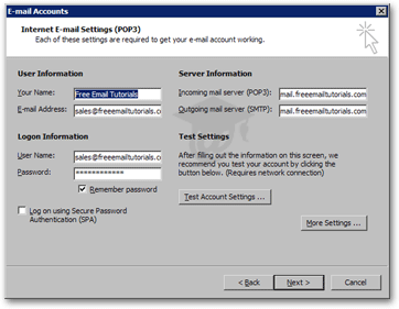 Email account summary in Outlook 2003