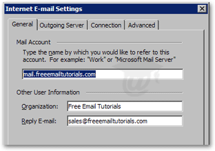 Email account's General settings in Outlook 2003