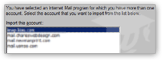 Select email account settings to import in Outlook 2003