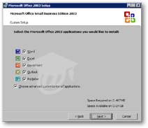 Microsoft Office 2003 program installation