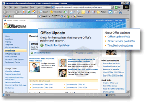 Checking for Office 2003 updates on Microsoft.com