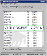 Microsoft Outlook 2003's low footprint on memory (RAM).