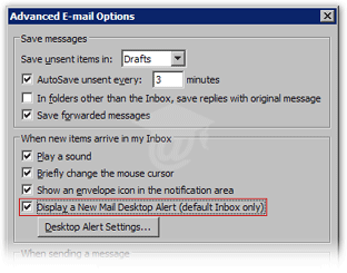 Enable or disable Desktop Alerts in Outlook 2003