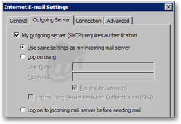 Enabling outgoing email authentication in Outlook 2003