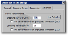 Port numbers settings in Outlook 2003