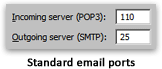 Outlook 2003's standard ports for POP3 email accounts