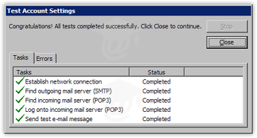 Testing your email account settings in Microsoft Outlook 2003