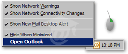 Microsoft Outlook 2003's System Tray menu