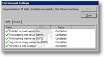 Testing your imported email account settings in Outlook 2003