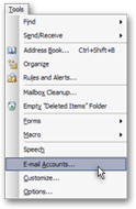 Open email accounts settings in Outlook 2003