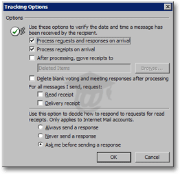 Email tracking options in Outlook 2003