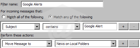 Google Alert Filter in Thunderbird