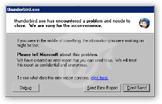 Windows Mozilla Thunderbird crash notice