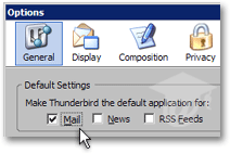 Setting Thunderbird as default email client using Options