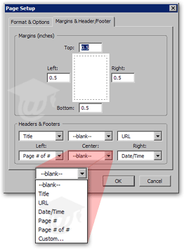 Thunderbird Page Setup's Margin and Header/Footer options