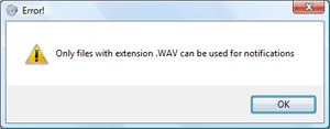 Windows Vista only lets you pick WAV audio files for the new email notification sound