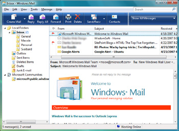 Windows Mail running on Windows Vista