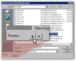 Preview the Windows New Mail Notification for new emails sound