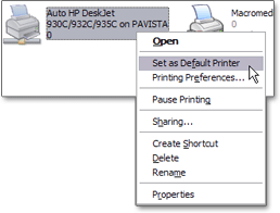 Right-click on a printer icon in Windows XP