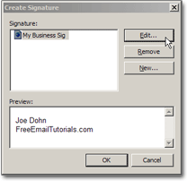 Viewing saved email signatures in Outlook 2003