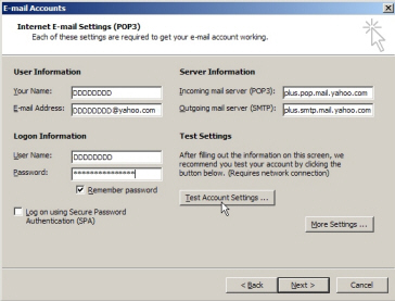 Mail server indstillinger for Yahoo! Mail i Outlook