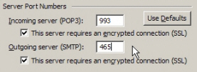 Email server ports for Gmail in Outlook