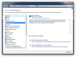 Default browser candidates in the Windows 7 Control Panel