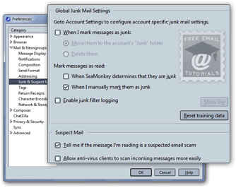 Global junk mail settings in SeaMonkey Mail