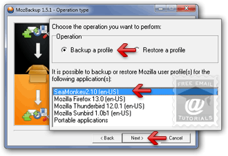 Select SeaMonkey profile to backup