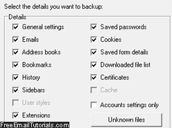 Select the backup options of your SeaMonkey profile