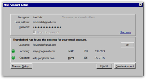 Thunderbird successfully checked your Gmail account settings