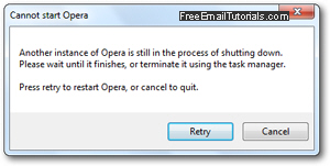 Another instance of Opera is still in the process of shutting down