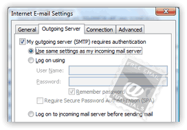 Update outgoing server settings credentials in Outlook 2007