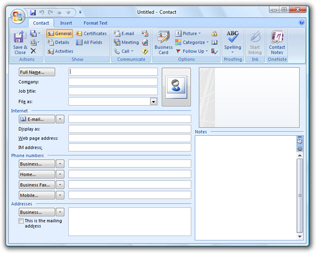 Create new contact in Outlook 2007