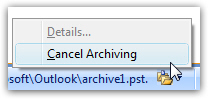 Cancel archiving in Outlook 2007