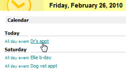 Calendar events in Outlook Today are clickable