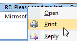 Right-click to Quick-Print an email in Outlook 2007