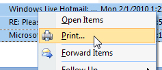 Print multiple emails in Outlook 2007