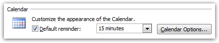 Reminder and calendar options in Outlook 2007