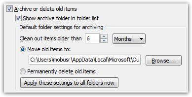 AutoArchive Settings