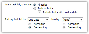 Task settings for Outlook Today