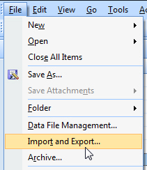 Access import/export functions in Outlook 2007