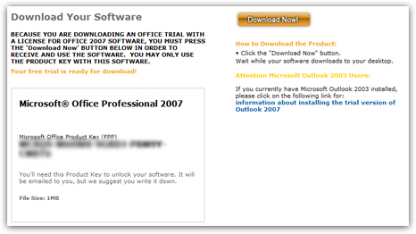 Serial number / product key for your free Outlook 2007 trial